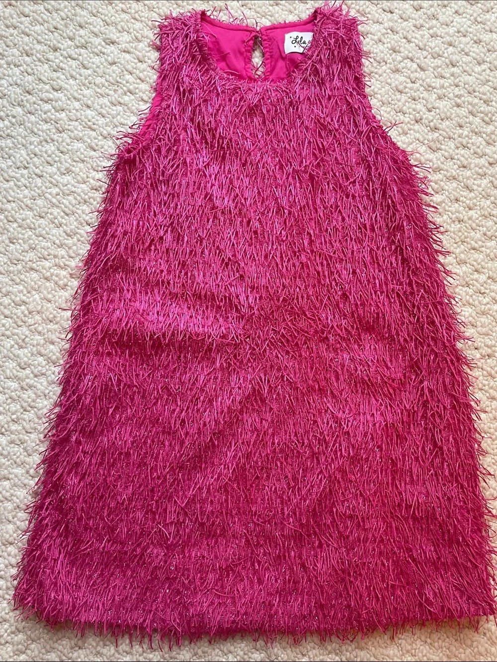 Lola + The Boys Hot Pink Textured Fringe Shift Dress